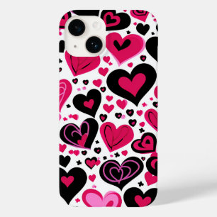 Coque Pour iPhone 14 Coeurs rose et noir mignons