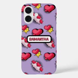 Coques iPhone 16 Coeurs roses mignons nom personnalisé