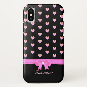 Case-Mate iPhone Case Coeurs roses, ruban et calligraphie sur noir