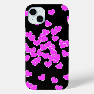 Coque iPhone 15 Mini Coeurs roses sur la couverture iPhone noire