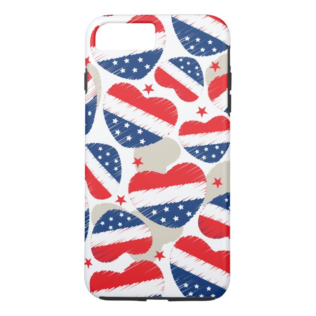 Coques Case-Mate iPhone Coeurs rouges, blancs et bleus (Dos)
