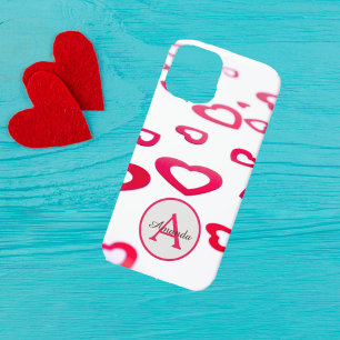Case-Mate iPhone Case Coeurs rouges de Valentine moderne avec monogramme