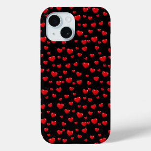 Coque Pour iPhone 15 Coeurs rouges éparpillés sur le noir