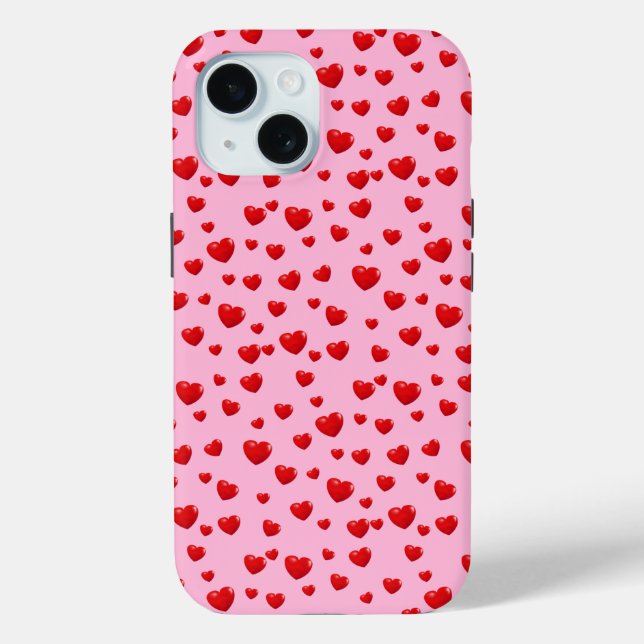 Coques Case-Mate iPhone Coeurs rouges éparpillés sur rose (Verso)