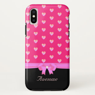 Case-Mate iPhone Case Cœurs, ruban sur rose et calligraphie sur noir