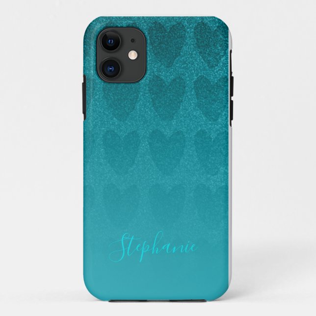 Coques Case-Mate iPhone Coeurs Turqouise de Parties scintillant fillette (Dos)