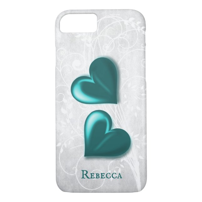 Coques Case-Mate iPhone Coeurs turquoises personnalisés (Dos)