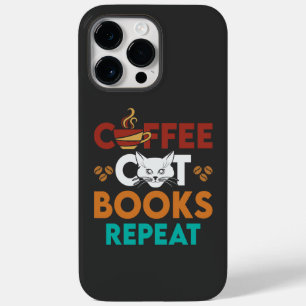 Coque Pour Pour iPhone 14 Pro Max Coffee Cat Books Repeat, Lecture de café Amoureux 