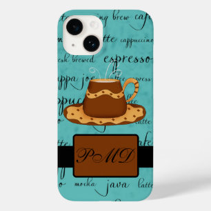 Coque Pour iPhone 14 Coffee Cup Script Monogramme Nom Turquoise