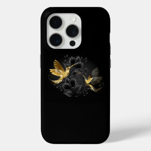 Coque iPhone 15 Pro Colibri noir et or