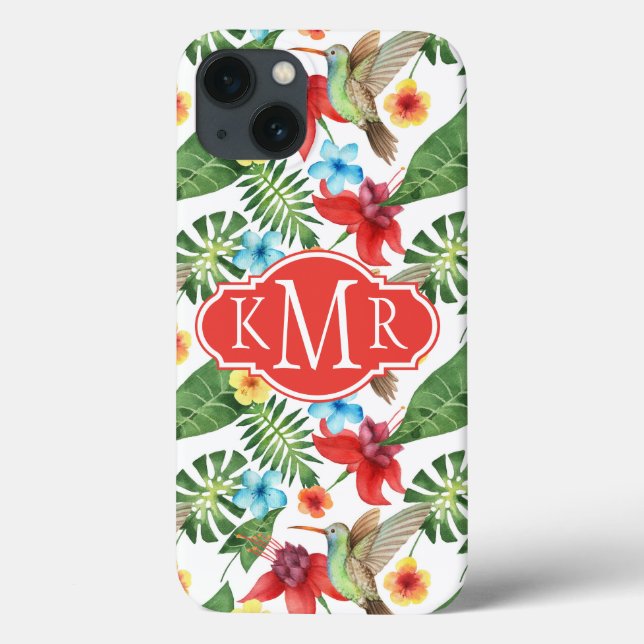 Coques Case-Mate iPhone Colibri tropical | Monogramme (Verso)