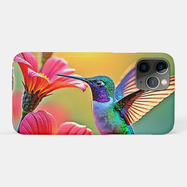 Coques Case-Mate iPhone Colibri vibrant au coucher du soleil (Dos (Horizontal))