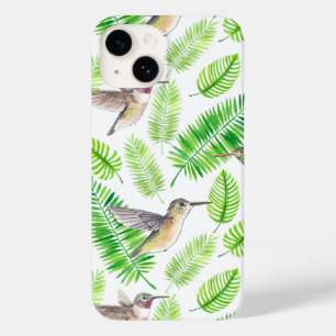 Coque Pour iPhone 14 Colibris et feuilles tropicaux