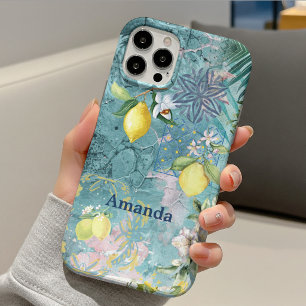 Coque Pour iPhone 15 Collage chic bleu turquoise sicilien floral citriq