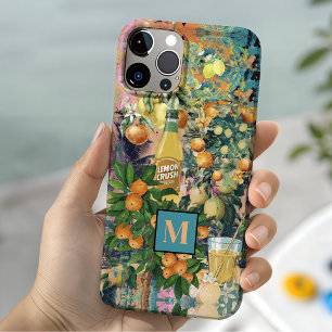 Coque Pour iPhone 15 Collage de citrus sicilien turquoise bleu orange c