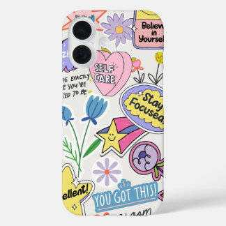 Coques iPhone 16 Collage de l'autocollant d'affirmation positive