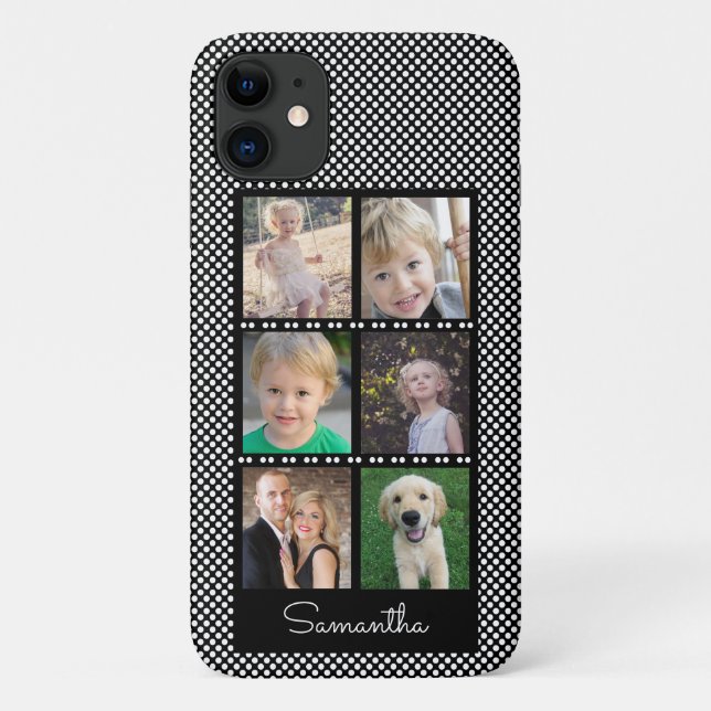 Coques Case-Mate iPhone Collage de photos de famille rose avec points blan (Dos)