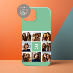 Coque Pour iPhone 14 Plus Collage de photos Monogramme personnalisé Mint Gr