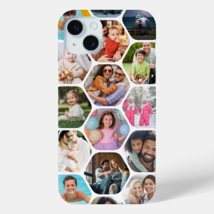 Coque iPhone 15 Mini Collage de photos multiples hexagone personnalisé