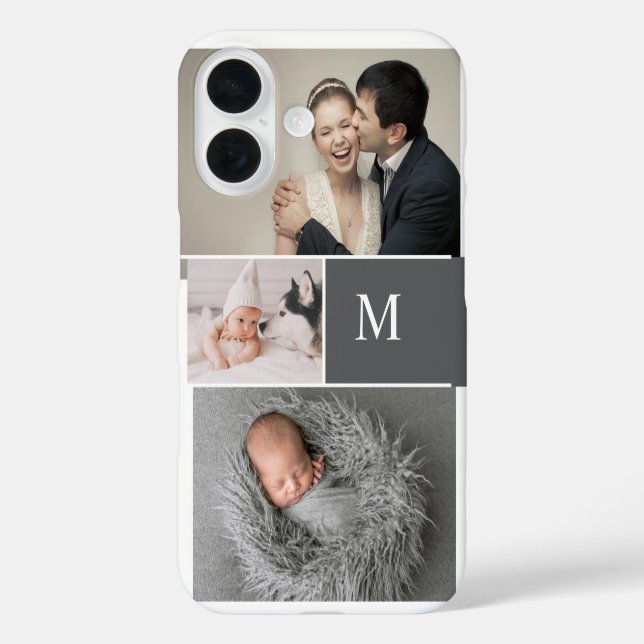 Coques Case-Mate iPhone Collage photo de monogramme personnalisé gris mod (Verso)