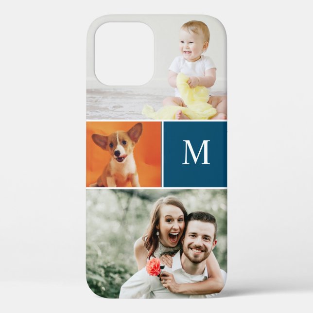 Coques Case-Mate iPhone Collage photo moderne personnalisé Monogramme bleu (Verso)