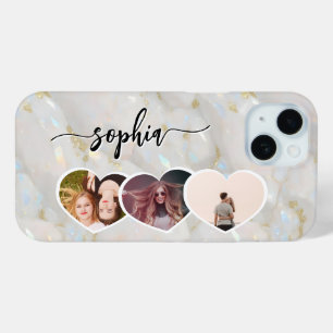 Coque Pour iPhone 15 Collage photo personnalisé avec pierre d'opale hol