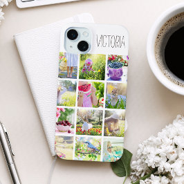 Coque iPhone 15 Mini Collage photo personnalisé et nom