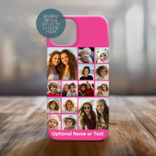 Coque Pour iPhone 15 Collage photo rose vif - Grille moderne de 14 phot