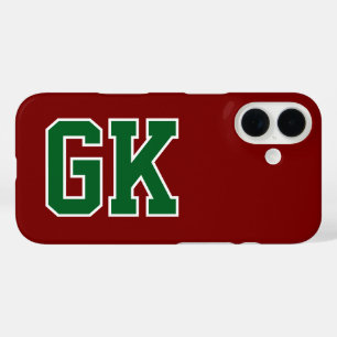 Coques iPhone 16 College Bourgogne Vert Monogramme Initiales