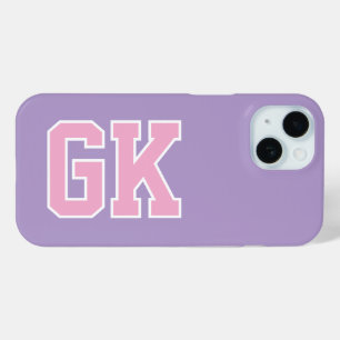 Coque Pour iPhone 15 College Violet Rose Monogramme Initiales