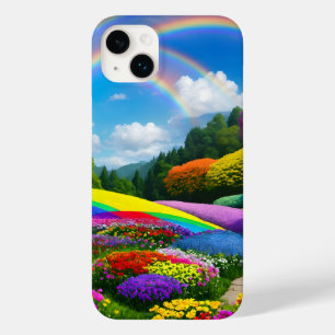Coque Pour iPhone 14 Plus Collines et fleurs arc-en-ciel deux