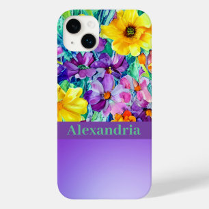 Coque Pour iPhone 14 Plus Colorbloc Floral Horizontal Avec Nom Coloré