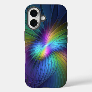 Coques iPhone 16 Coloré Avec Bleu Moderne Art Fractal Abstrait