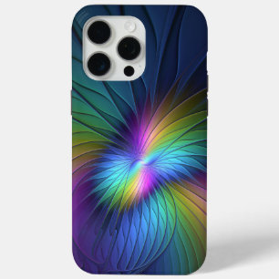 Coque iPhone 15 Pro Max Coloré Avec Bleu Moderne Art Fractal Abstrait