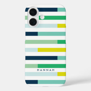 Coques iPhone 16 Coloré Bandes Bleu Vert Turquoise Modernes