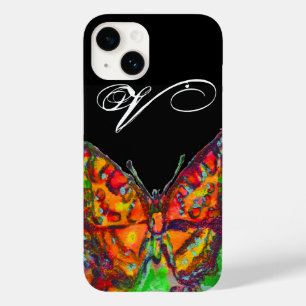 Coques Pour iPhone COLORÉ BUTTERFLY ROUGE OR JAUNE MONOGRAM Noir