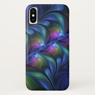 Coque iPhone X Coloré Lumineux Abstrait Bleu rose Vert Fractal