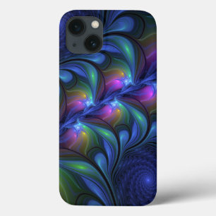 iPhone 13 Case Coloré Lumineux Abstrait Bleu rose Vert Fractal