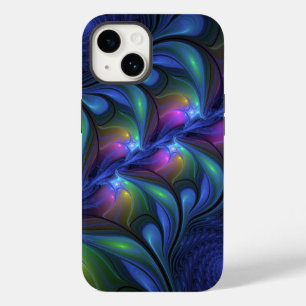 Coque Pour iPhone 14 Coloré Lumineux Abstrait Bleu rose Vert Fractal