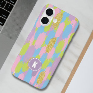 Coques iPhone 16 Colorful Abstrait Brushstrokies Motif Monogramme