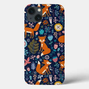 Coques Pour iPhone Colorful Flowers & Foxes Pattern