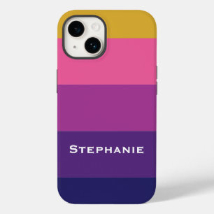 Coque Pour iPhone 14 Colorful Purple Pink Gold Abstrait Stripes Nom