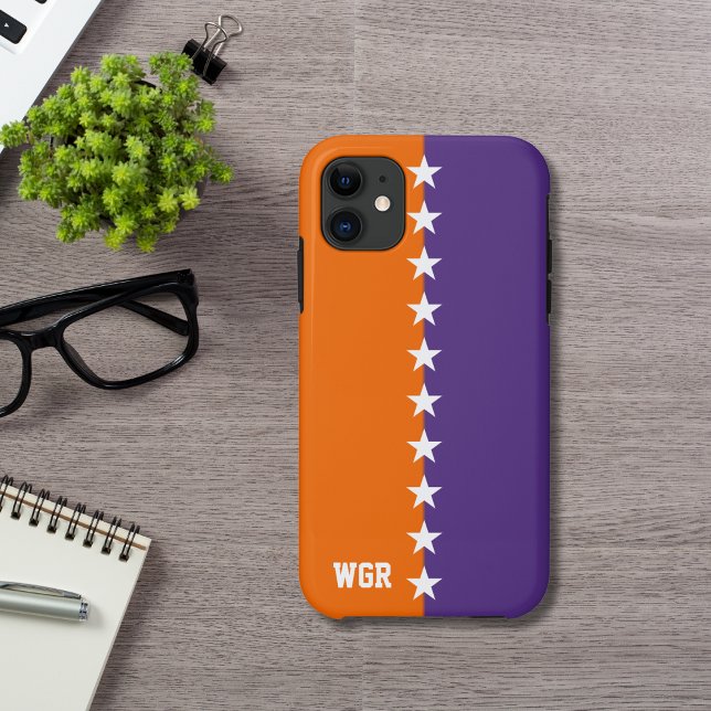 Coques Case-Mate iPhone Coloris de collège Orange, violet et monogramme bl (Créateur téléchargé)