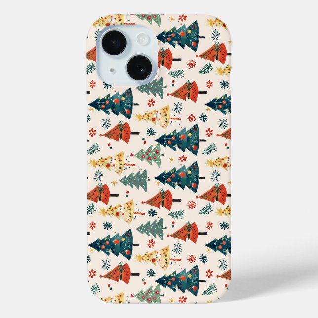 Coques Case-Mate iPhone Colourful Christmas Pine Trees Seamless Pattern (Verso)