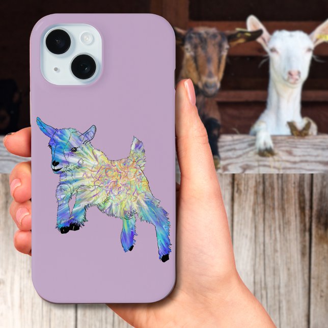 Coques Case-Mate iPhone Colourful Cute Baby Goat Jumping Funky Animal Art (Cute baby goat jumping colorful illustration farm animal lover mobile phone case )