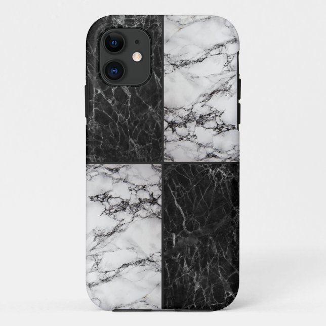 Coques Case-Mate iPhone Combinaison de marbre blanc et noir (Dos)