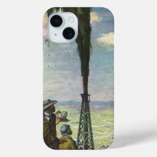 Coque Pour iPhone 15 Commerce vintage, puits de pétrole avec les travai