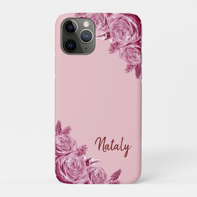 Coques Case-Mate iPhone Composition de fleurs roses avec nom (Dos)