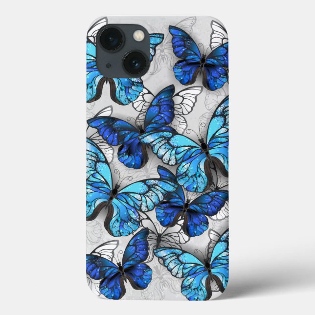 Coques Case-Mate iPhone Composition des White and Blue Butterflies (Verso)