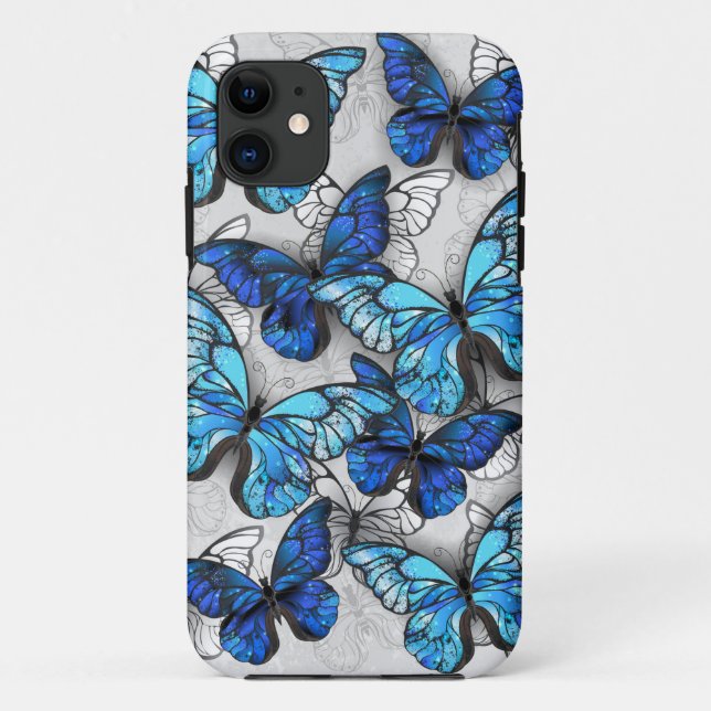 Coques Case-Mate iPhone Composition des White and Blue Butterflies (Dos)